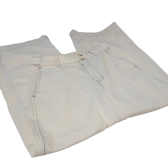 Madewell Button-Tab Wide-Legs Pants Cream SZ 6 100% Cotton Trendy Casual - Picture 13 of 15